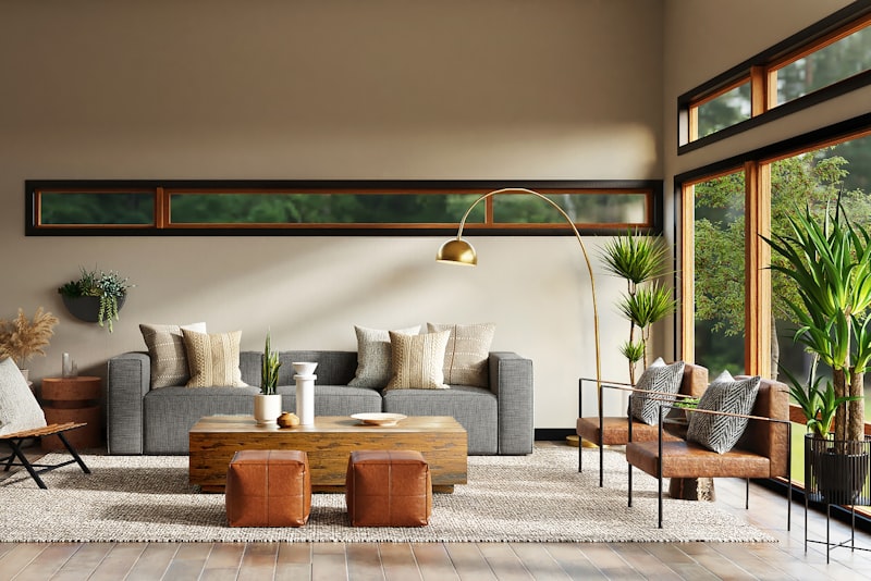 A cozy rented apartment styled with rugs, textiles, plants, and leaning art, all damage-free.